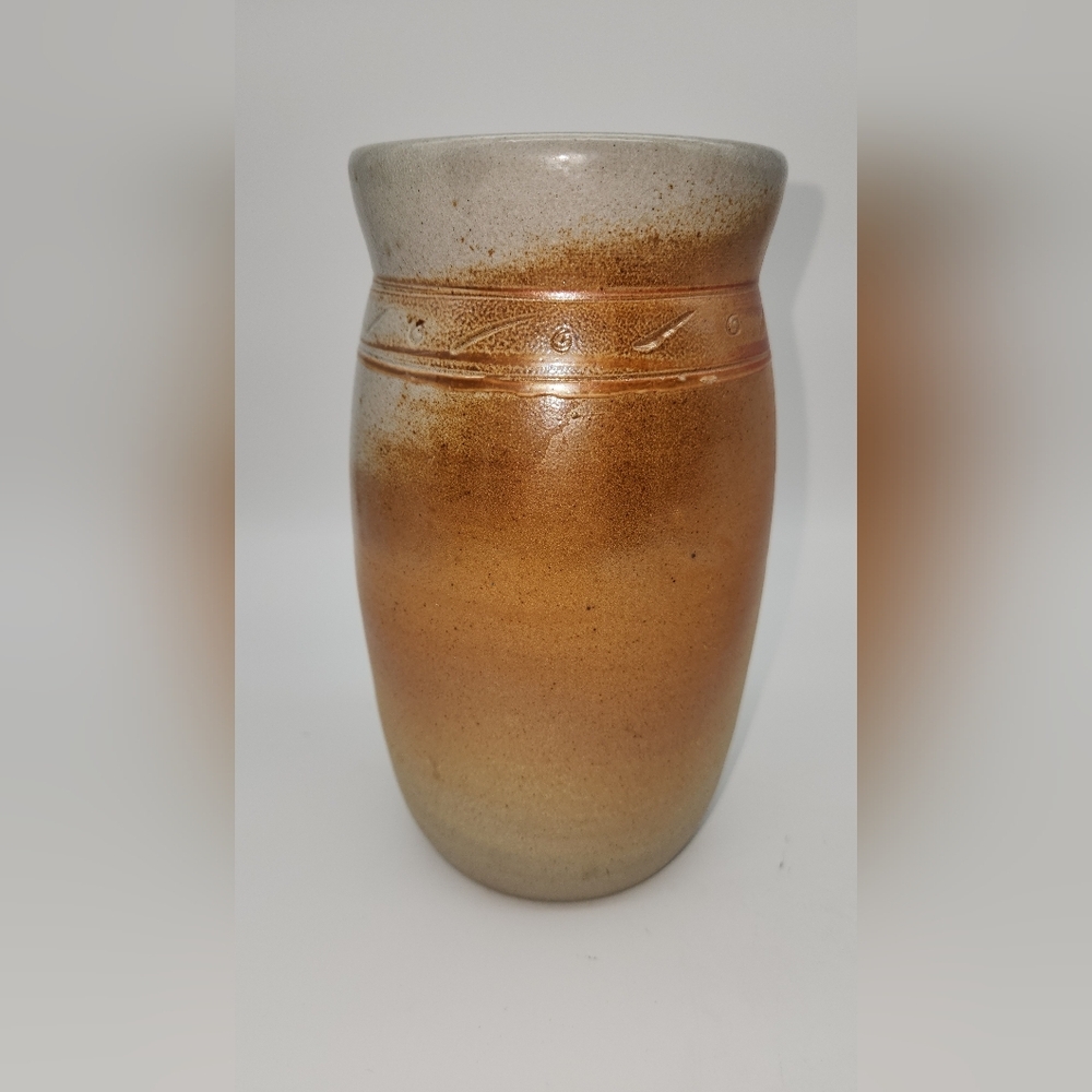 BUCK POTTERY Vntg 2000 Vase/ Utensil Holder Gruen Texas 8.5" Tall  Earth Tones
